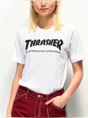 Thrasher Skateboard Magazine White Logo Graphic T-Shirt Size Small